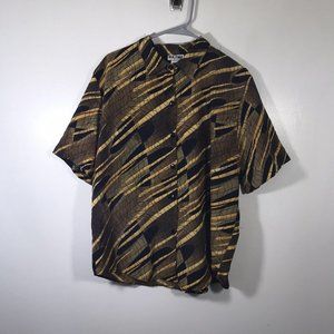 Bultina Women’s Blouse Plus Size XXL Short Sleeve Sheer Lightweight Tan & Black